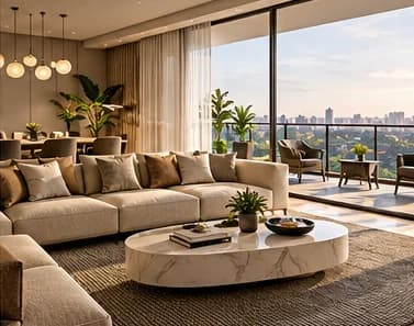 Living room with a city view, artist's impression